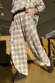 Agnes Plaid Brushed Cotton Barrel Pant Warm Grey